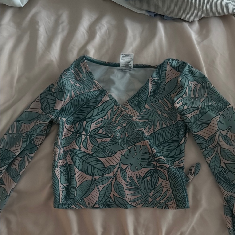 Floral Wrap Top - Green and Pink